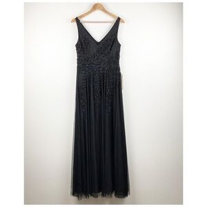 NWT Adrianna Papell Black‎ Beaded Gown Size 8